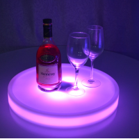 Night club 2020 hot sell battery round liquor wine beverages glass led bar serving tray